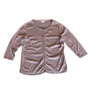 Coldwater Creek Taupe Cardigan with Coral Trim 3/4 sleeve. Size medium 10-12